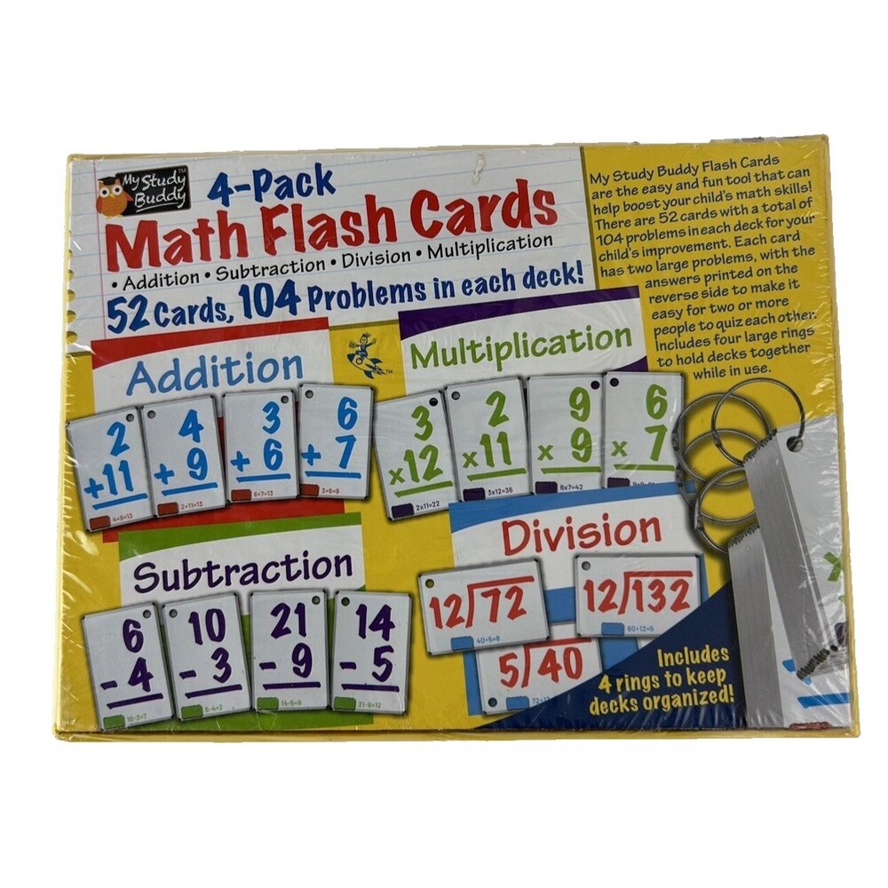 My Study Buddy 4 Pack Math Flash Cards Addition Subtraction Division New